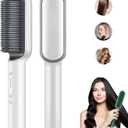 2023 New Negative Ion Hair Straightener Styling Comb with 5 Temp, 2 in 1 Brush and Curler, Portable Electric Straightening Heated 10s Fast Heating Anti-Scald (White) 1.0 Count