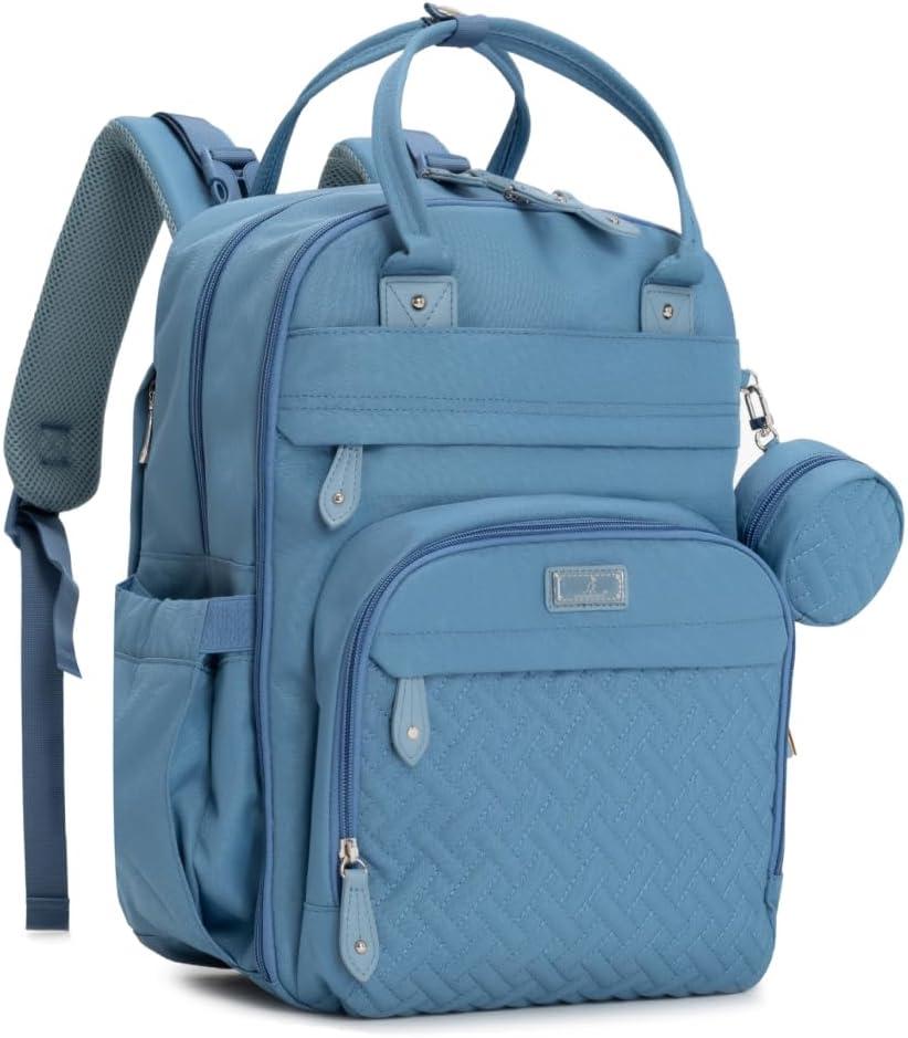 BabbleRoo Diaper Bag Backpack - Baby Essentials Travel Tote - Multi function Water Resistant Diaper Bag, Travel Essentials Baby Bag with Changing Pad, Stroller Straps & Pacifier Case - Light Blue (26L)