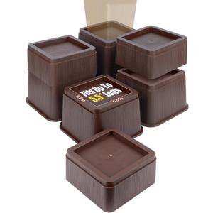 8 inch Bed Risers Adjustable Furniture Risers - Heavy Duty Non-Slip Lift Supports for Beds/Couches/Sofas, Durable Square Design with Creates Storage Space (4 Pack Brown, Huge5.5 8 inch)