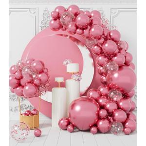 AULE 100Pcs Metallic Pink Balloons Different Sizes 18/12/10/5 inch Chrome Latex Shiny Helium Balloons Party Decoration for Birthday Carnival Wedding Baby Shower Graduation