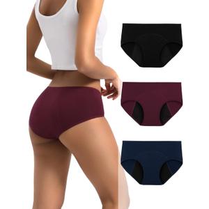 INNERSY Heavy Flow Period Underwear for Women Teens, Leak-Proof Menstrual Cotton Protective Hipster Panties 3-Pack (X-Small)
