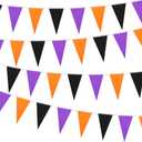 10 Pieces 328 ft Halloween Pennant Banner Flags Black Purple Orange Triangle Flag Banner Halloween Bunting Halloween Party Hanging Decoration Festive Seasonal Decoration for Birthday Outdoor Indoor