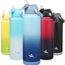 Konokyo Insulated Water Bottle with Straw Lid,40 oz Stainless Steel Vacuum Metal Bottle with Silicone Handle, Sky