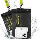 Pelican 2 Pack Marine - IP68 Waterproof Phone Pouch (XL Size) Floating Waterproof Phone Case - Beach Cruise Ship Travel Essentials - Works with All Phones - Detachable Lanyard - Black/Hi-Vis Yellow