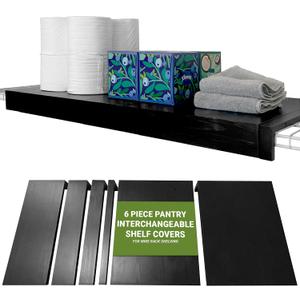 Wooden Shelf Covers for 16-Inch Deep Wire Racks - Each Set Covers 36 Inches Wide Pantry Interchangeable Shelf Liners for Wire Rack Shelving, Perfect for Pantry Organization (Black)