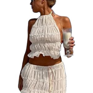Women Sexy Halter Tops Backless Shirred Smocked Cami Tops Ruched Shirt Y2k Girls Going Out Tops Party Streetwear (Small, White)