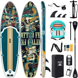 106 Inflatable Stand Up Paddle Board (SUP) for Adults and Youth with Non-Slip Deck Complete Accessories Kit, for Fishing, Yoga, Fitness & Family Fun