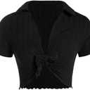 Milumia Women Tie Front Crop Tops Sexy Deep V Neck Y2k Going Out Rave Shirts, XL