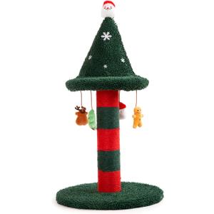 LUCKITTY Cat Scratching Post with 4 Hanging Plush Toy - Christmas Tree Alternative Give Your Cat a Toy and Scratching Post in One with This Ultimate Tree 30 * 15 Inch Red Green
