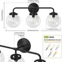 Bathroom Vanity Light Fixtures Over Mirror, Modern Matte 3 Lights Wall Sconce Lighting with Transparent Glass Ball Shade, Mid Century Farmhouse Vanity Lights (Black), 3lights-22.4in-Transparent