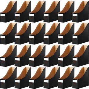 Thenshop 24 Pcs Cardboard Magazine File Holder Organizer, Desk File Organizer Box Foldable Book Bin Papers Storage Folder with Label for School Classroom Office Supplies(Classic,Black)