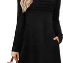 OFEEFAN Womens Long Sleeve Tunic Dress Fall Fashion Sweater Dress with Pockets Pleated Front Casual Winter (Large)