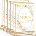 EHWINE 6 Pack Acrylic Sign Holder 5 x 7, Double Sided Gold Picture Frame Stand up Table Top Sign Holders, Clear Display Stand Menu Flyer Holder for Wedding Party