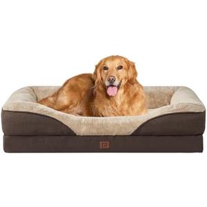 EHEYCIGA Memory Foam XL Dog Bed for XLarge Sized, Extra Large Orthopedic Dog Sofa with Sides and Waterproof Liner, Washable Bolster Pet Bed Couch with Removable Cover, 42x30x7.5 Inch, Brown