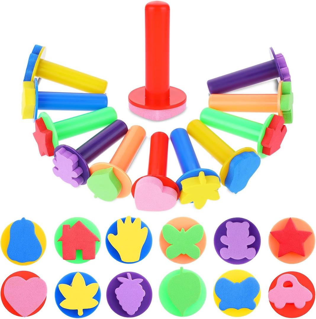 12 Pack Assorted Foam Paint Brushes, EVA Sponge Brushes for Crafting, Painting, Drawing, Art Projects, Includes Hearts, Stars, Leaves, Butterflies