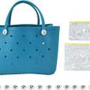 Beach Tote Bag, Multifunction Portable Round Hole Design Large Beach Bag for Women Friends and Family(Cyan)