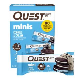 Quest Nutrition Mini Cookies & Cream Protein Bars, 8g Protein, 1g Sugar, 2g Net Carbs, Gluten Free, Count of 14 , BB: 10/17/2025