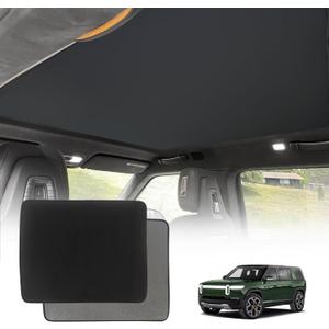 BestEvMod Foldable Roof Sunshade Compatible with 2022-2025 Rivian R1S Accessories Upgraded Heat Reflective Tech Accessories Sunroof Reflective Sun Shade(Front Only Black)