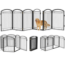 Full Metal Free Standing Dog Gate with Door for Indoor Outdoor, 144'' Extra Wide 36'' Tall Dog Gate for Doorways,Large Openings,Decks,Freestanding Portable Pet Fence(6 Panels,Black)