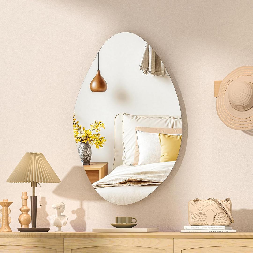 Hasipu Irregular Wall Mirror - 24"x15" Asymmetrical Frameless Mirror, Modern Decorative Mirrors for Living Room, Entryway, Hallway, Bathroom, Bedroom,Wall Mounted Home Decor