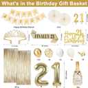 21st Birthday Decorations for Her, Champagne Gold Happy 21st Birthday Decorations for Girls, 21 Sash and Crown, Banner, Fringe Curtains, Hanging Paper Fans, 21 Year Old Party Supplies Set