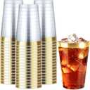 Byvivace 12OZ Plastic Cups with Gold Rimmed Sturdy & Food Safe Disposable Wine Glasses Weeding Party Cups Disposable Drinking Cups Plastic Cocktail Glasses for Wine, Juice & Cold Beverages [200 Pack]