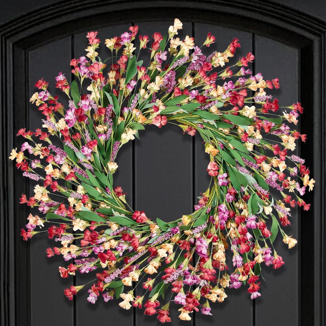 Artgar Spring Wreaths for Front Door - 26 Inch Spring Summer Front Door Wreath, Artificial Paper Flower Wreath for Indoor Outdoor Home Door Wall Window Wedding Background Decor (Red&Orange&Purple)