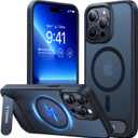 TORRAS for iPhone 15 Pro Max Case Translucent Black | Strong Magnetic & Seamless Stand, Fit for MagSafe, Military-Grade Drop Protection, Sturdy Adjustable Built-in Kickstand, Slim Matte Finish