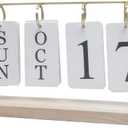 Wooden Perpetual Calendar for Desk, Metal Wood Month Date Display for Teachers, Students, Classroom, Rustic Farmhouse Office Decor, Desk Accessories (gold)