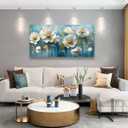 Haichuang Decor Art White Peony Flower Canvas Wall Art 40x20 Inches Framed Blue White Floral Oil Painting Wall Decor Waterproof HD Giclee Print Ready to Hang Modern Floral Artwork for Living Room Bedroom Bathroom