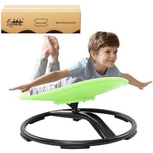 Zhenx Spinning Chair for Autistic Kids (3-18 Years), Sensory Swivel Chair for Teens with ADHD/Autism – 21×19 Inch 220LBS Weight Capacity Seat – Sit and Spin Calming Toy for Body Balance (Green)