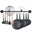 Boshangjia 38.5 inch Pot Rack Wall Mounted Detachable Pan Rack Organizer Industrial Pipe Hanging Rail Lids Utensils Hanger Holder for Kitchen with 10 S Hooks, Black