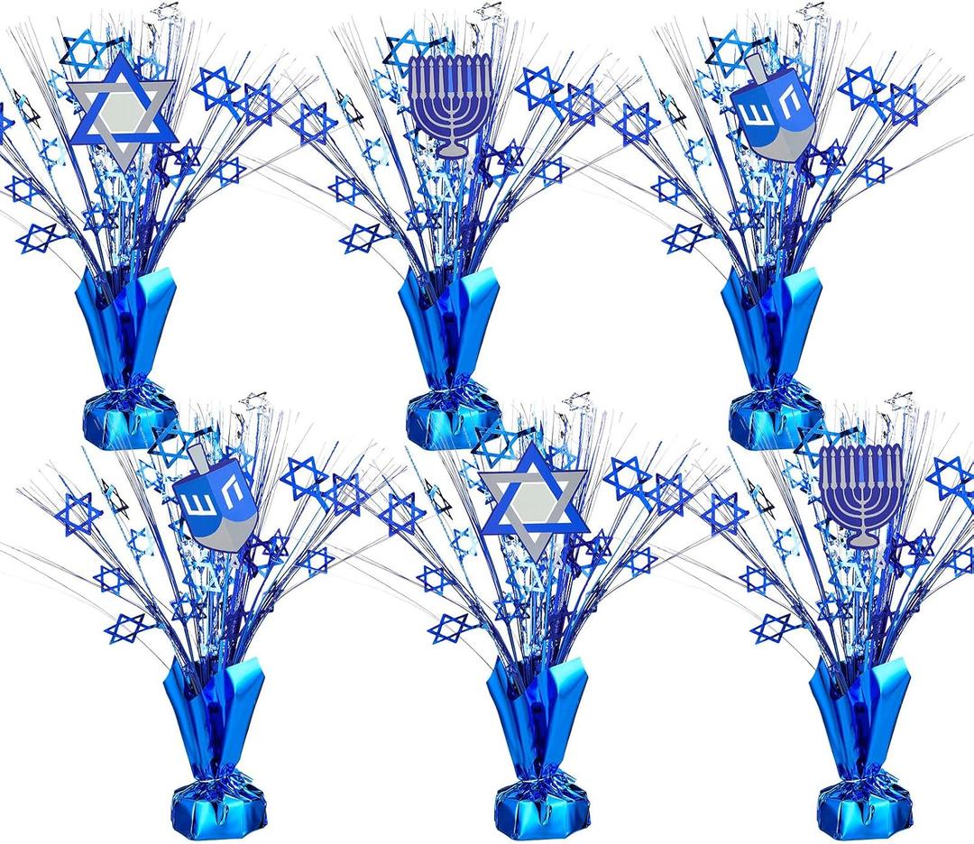 Suzile 6 Sets Chanukah Decorations Hanukkah Table Centerpieces Metallic Foil Spray Decor, Blue Burst Centerpieces David Stars Table Top Set for Christmas Holiday Party Supplies Home Table Decorations