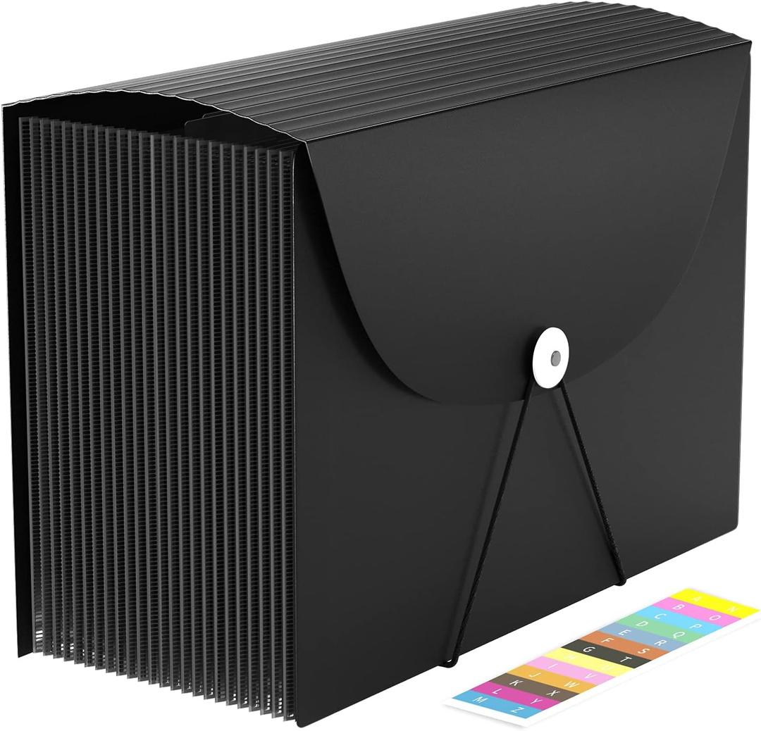 24 Pockets Expanding File Folder,Accordion File Organizer,Document Organizer Letter Size,Expandable Filing Box,Special Designed for Portable Use,Accordian Folders,Plastic (Black)