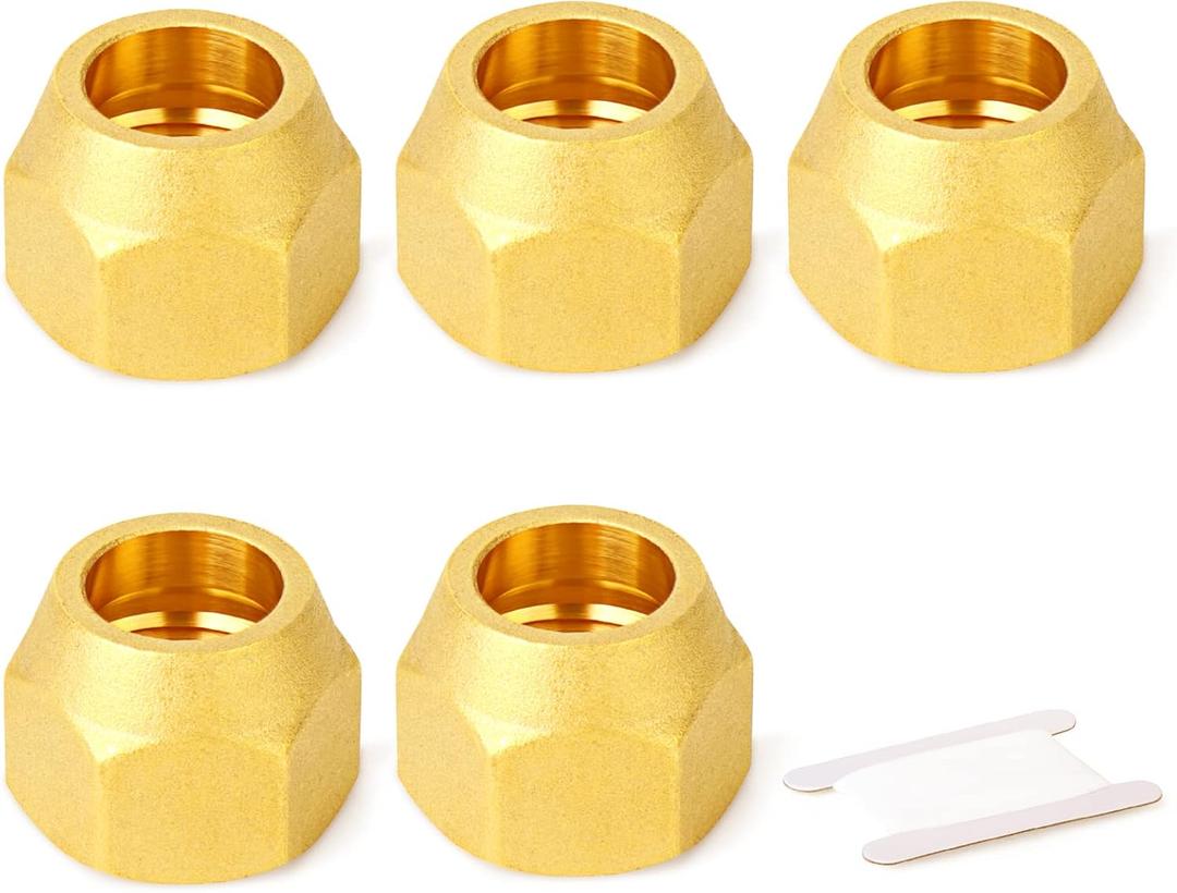 GASHER 10PCS Brass SAE 45 Degree Flare Tube Fitting,3/8" Flare Nut Air Conditioning Copper Pipe Extension Butt Copper Tube Flare Nut