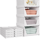 SNSLXH 5 Pack Stackable Closet Storage Basket, Multifunctional & Foldable Closet Organizer for Bathroom Kitchen Laundry Room Wardrobe Storage, Space-Saving Clothes Storage Drawer Organizer, White