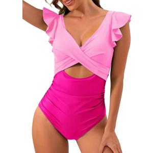 One Piece Swimsuit Women Tummy Control 2024 Bikini Swimsuit Cutout for Women Bathing Suit for Women (Pink, M)