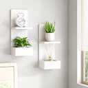 2-Tier White Floating Wall Shelf, 20x8x6 Wall-Mounted Wooden Beside Shelf/Nightstand for Home Décor, Plants, Cosmetics, Bathroom, Kitchen, Bedroom Storage (White with Box)