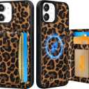 for iPhone 11 Case with Wallet - Fits 4 Card Slots, Compatible with MagSafe for Women Aesthetic Durable PU Leather Credit Card Holder Kickstand Phone Cover for Apple 11, Leopard