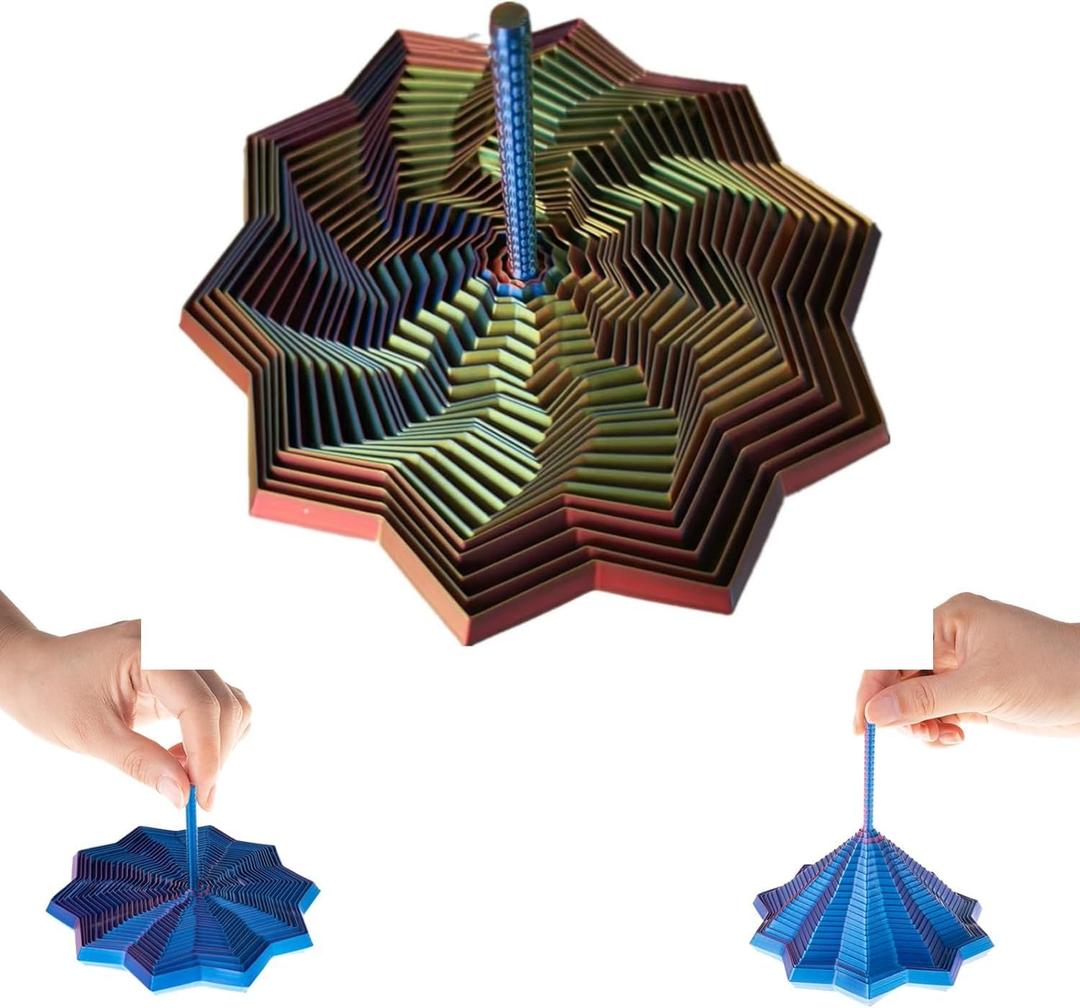 3D Printed Expanded Sensory Fidget Star - Sensory Fidget Star with Handle, Colorful Whirling Spiral Design, 2025 New Star Shaped Fidget Star (Type-H, Small)
