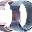 18mm Nylon Sport Quick Release Watch Bands Compatible with Garmin Venu 4 41mm/3S 41mm/Venu 2S/Vivoactive 4S/Vivomove 3S/Active S/Forerunner 265S(42mm)/255S/Fossil Women's Gen 6 42mm/5E 42mm Women Men (Pink Sand+Tahoe Blue)