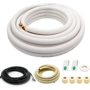 33FT Mini Split Line Set 1/4*3/8 OD HVAC Copper Tube Pipe Extension,3/8 Thickened PE Insulation Coil Air Conditioner Twin Copper Line Heating Equipment Hose with Flared Nuts (33FT (1/4+3/8) with wire)