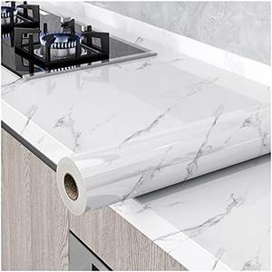 Glossy Marble Paper Granite Gray/White Wallpaper Peel and Stick Wallpaper Self Adhesive Removable Wallpapers 23.6 393 Waterproof Countertop Paper for Cabinet Countertop Furniture Kitchen Viny Film
