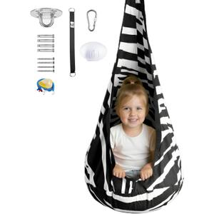 Calming Sensory Swing Indoor Sensory Hammock for Kids & Adults, Supports up to 170 lb (77 kg), Double-Layer Canvas Fabric, Hanging Hardware Included, Black-White