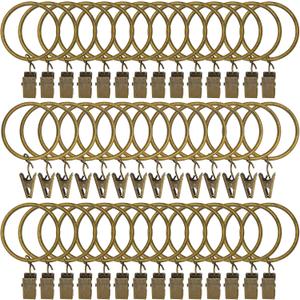 42 Pack Curtain Rings with Clips 1.5" Interior Diameter,Metal Drapery Clips with Rings,Curtain Clips,Strong Vintage Decorative Rustproof Drapery Ring with Hooks for Bathroom,Bedroom (Bronze)