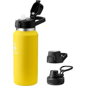 Farsea Insulated Water Bottle, Leak Proof Locking Lid with Soft Silicone Spout, Stainless Steel,Leak Proof, Double Walled Vacuum Insulated, BPA-Free, 24 Hr Cold, Wide Mouth, Sports & Travel Bottle (32 Ounces, Yellow)