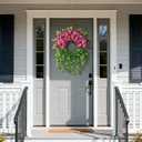 Artificial Hydrangea Wreath for Front Door Outside - Fake Hydrangea Real Touch Ivy, Spring Summer Greenery Flowers Wreath, for Home Mantel Window Farmhouse Decor (23", Rose Red)