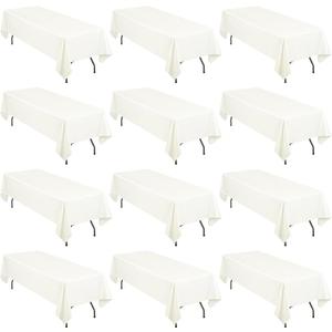 12 Pack Polyester Tablecloth 60 x 102 Inch Ivory Tablecloth for 6 Ft Rectangle Tables,Stain and Wrinkle Resistant Washable Fabric Table Covers Polyester Table Clothes for Wedding Parties Banque