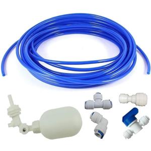 1/4 inch Tube Float Valve Kit for RO Water Reverse Osmosis System water filter Push in to Connect Pipe Hose Tube Fittings CCK tubeball valve +L+15 feet pipe (blue)