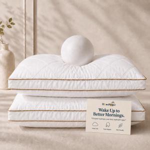 Pillows Standard Size Set of 2, Bed Pillows for Sleeping with 100% Cotton Shell, Soft Supportive 3D Down Alternative Hotel Pillows, Gusseted Pillow Set for Side Back Stomach Sleepers, White